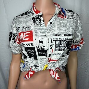 Forever 21 Newsprint Graphic Button-Up Shirt